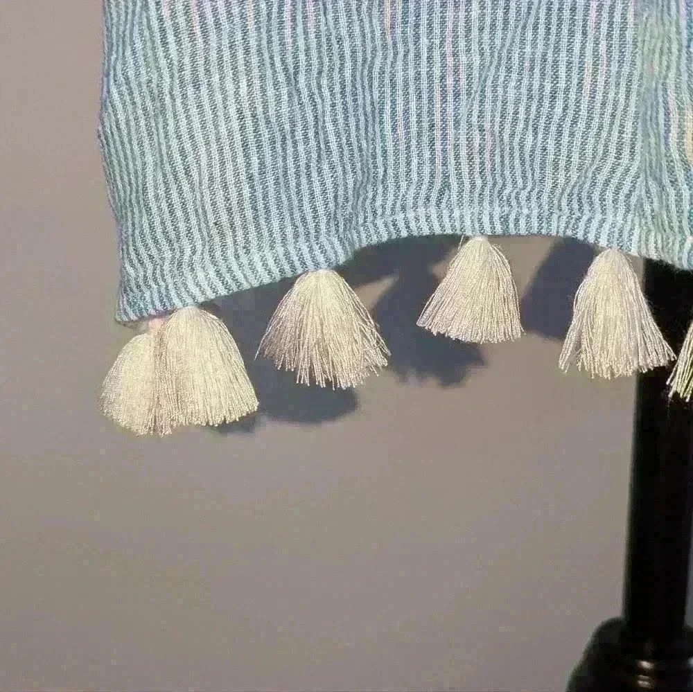 Tahari Women's Blue Striped Semi-Sheer Dress Cover-Up Size Medium Tassel Hem - Picture 5 of 12